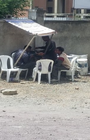 Outreach station with chairs set up for guests
